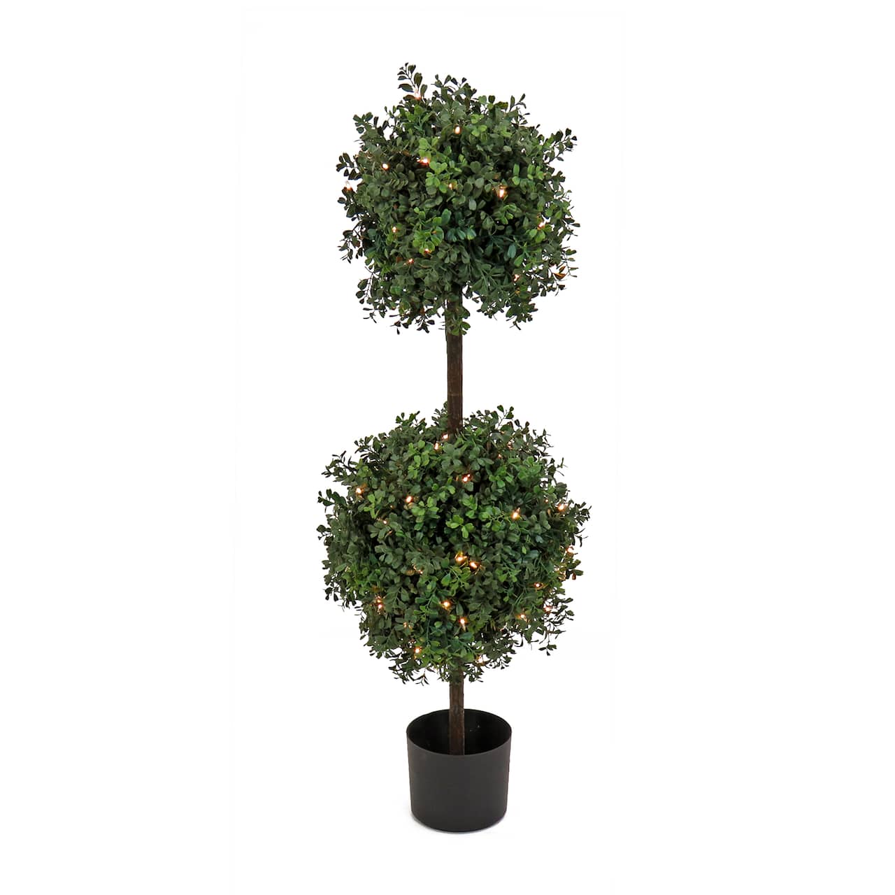 46" Pre-Lit Boxwood Double Ball Topiary in Nursery Pot